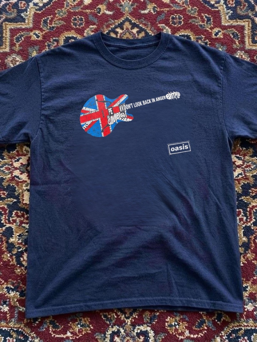 Gildan Navy Short-Sleeve Tee with Union Jack Guitar Graphic
